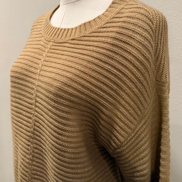 Nine West Brown Oversized Chunky Knit Sweater Women Medium Gold Shimmer Fall - Picture 3 of 8
